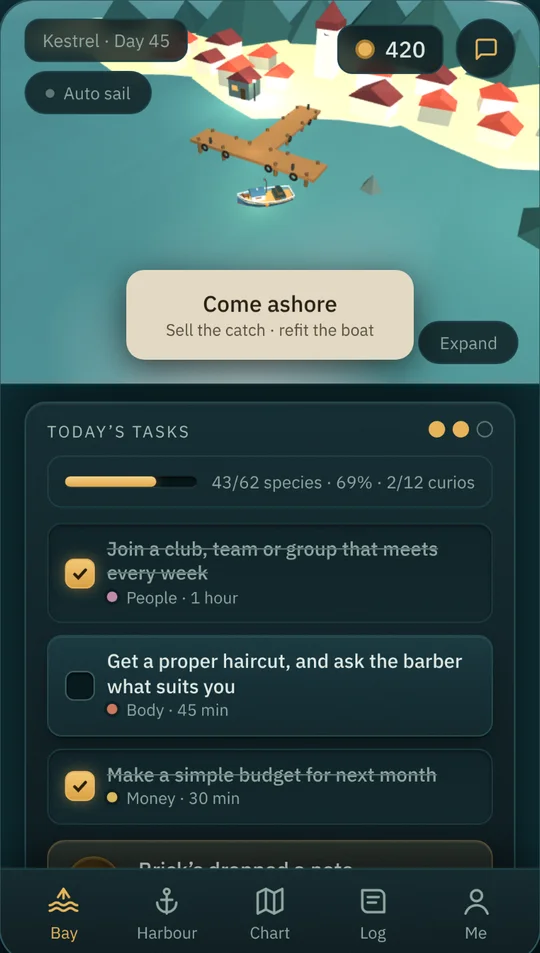 Three real tasks a day screen